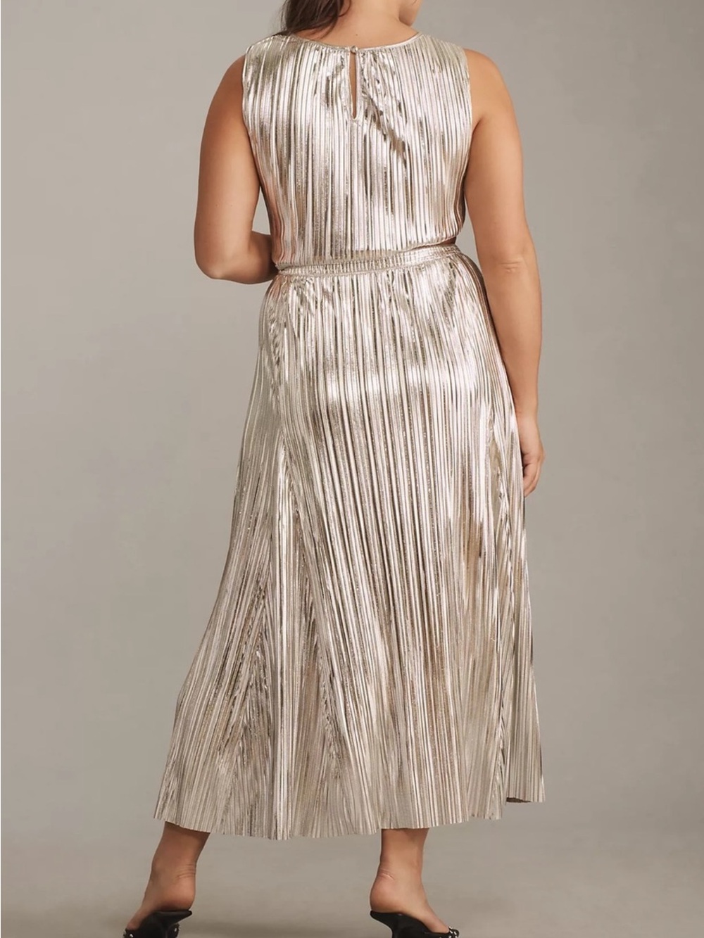 Anthropologie Metallic Pleated Maxi Skirt in Silver size Medium - Picture 6 of 15